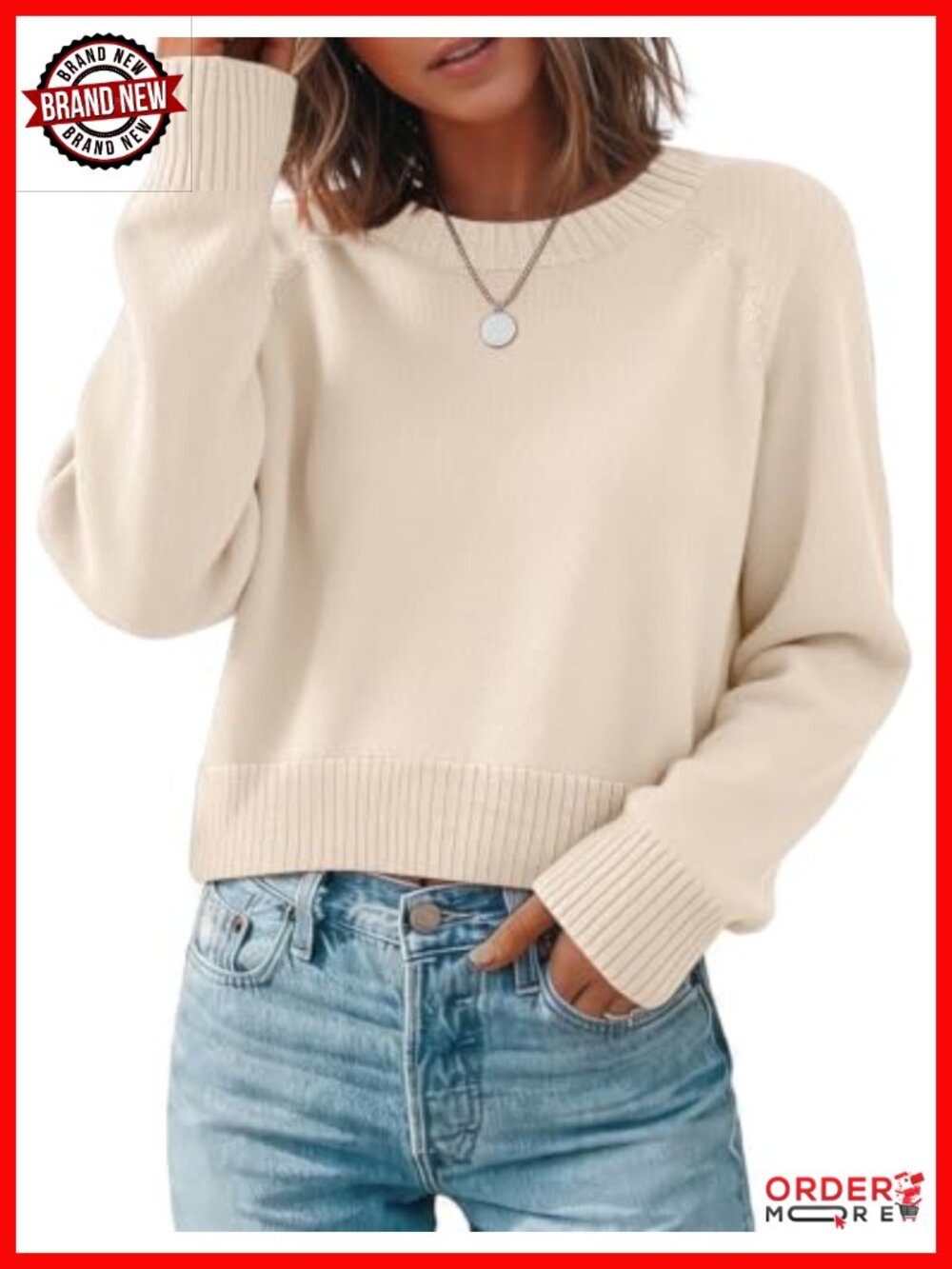 Cropped Crewneck Pullover Sweater Long Sleeve Knit Fall Top